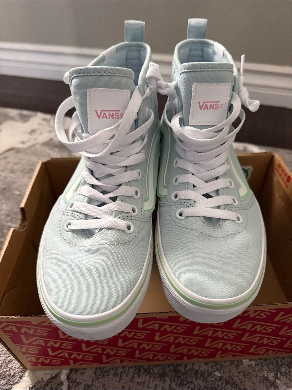 Vans Women's High-Top Lace-Up Boots in Light Mint and White